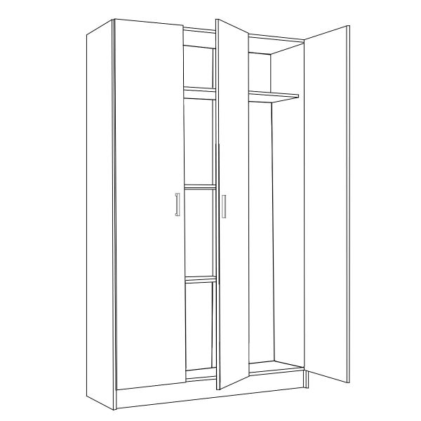 VITA 3 Door Broom Utility Room Storage Cabinet in White