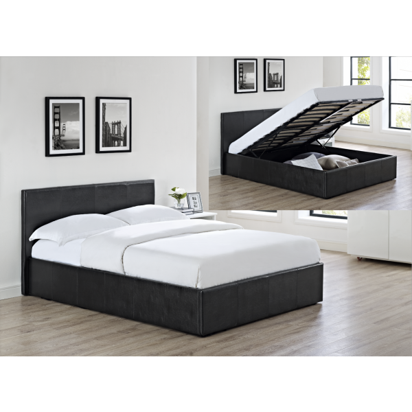 LUNA 4FT Small Double Faux Leather Ottoman Storage Bed in Black