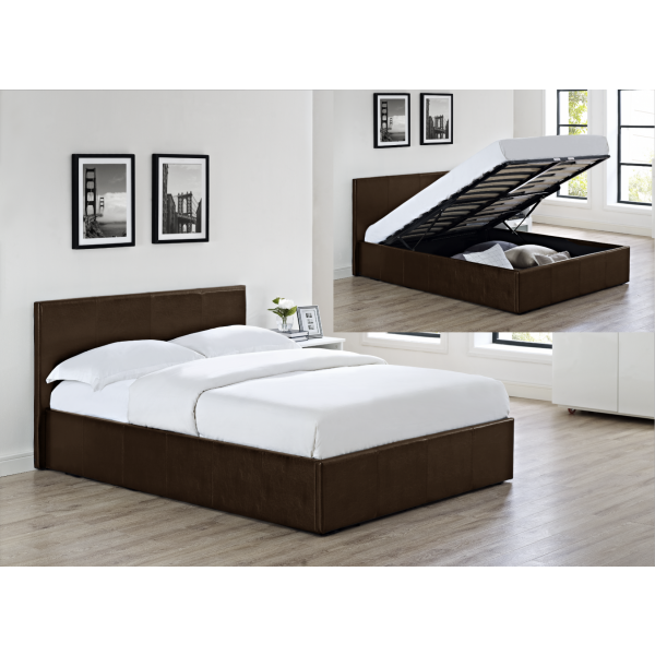LUNA 4FT Small Double Faux Leather Ottoman Storage Bed in Brown