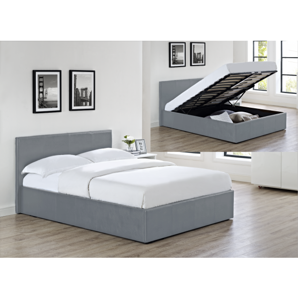 LUNA 5FT Kingsize Faux Leather Ottoman Storage Bed in Grey