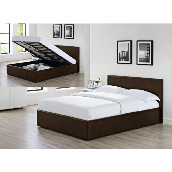 LUNA 4FT6 Double Faux Leather Ottoman Storage Bed in Brown