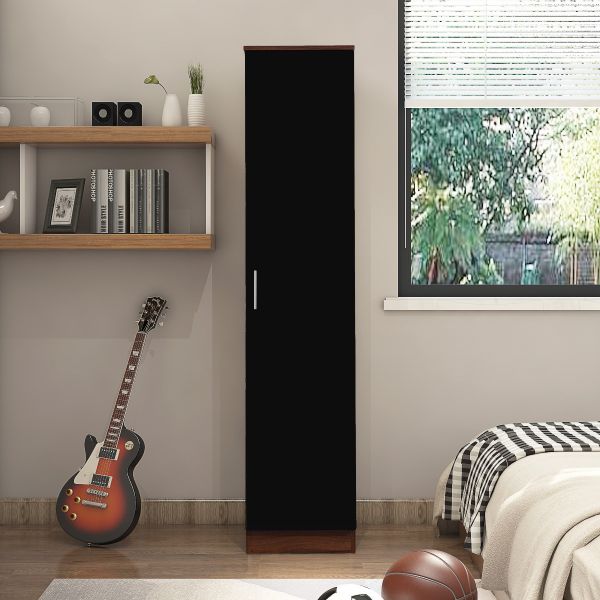 REFLECT 1 Door High Gloss Plain Wardrobe in Black / Walnut