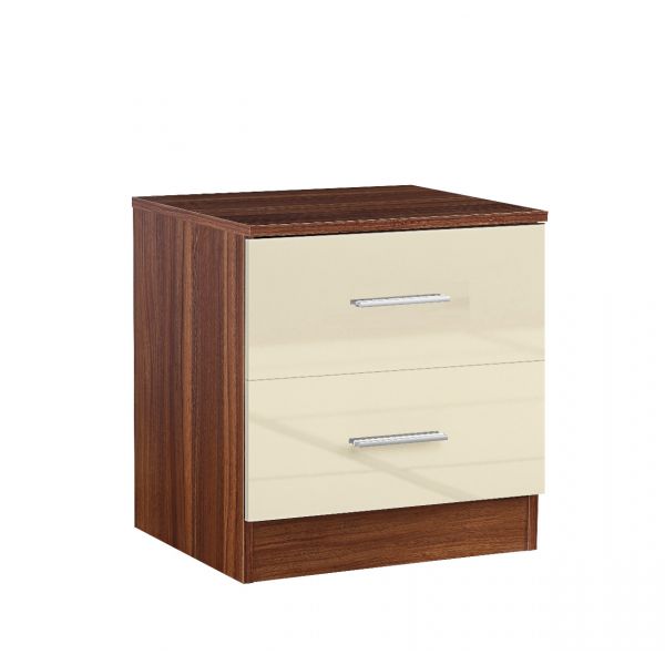 REFLECT 2 High Gloss Drawer Bedside Table in Cream / Walnut