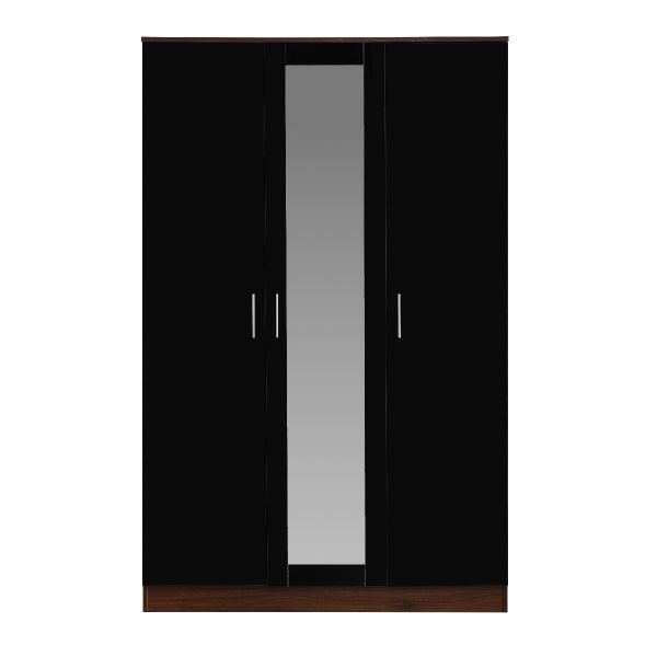 REFLECT 3 Door High Gloss Mirrored Wardrobe in Black / Walnut