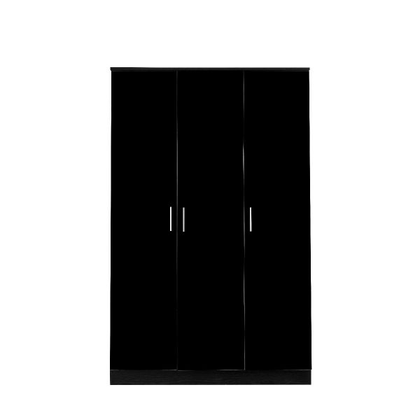 REFLECT 3 Door High Gloss Plain Wardrobe in Black / Black Oak