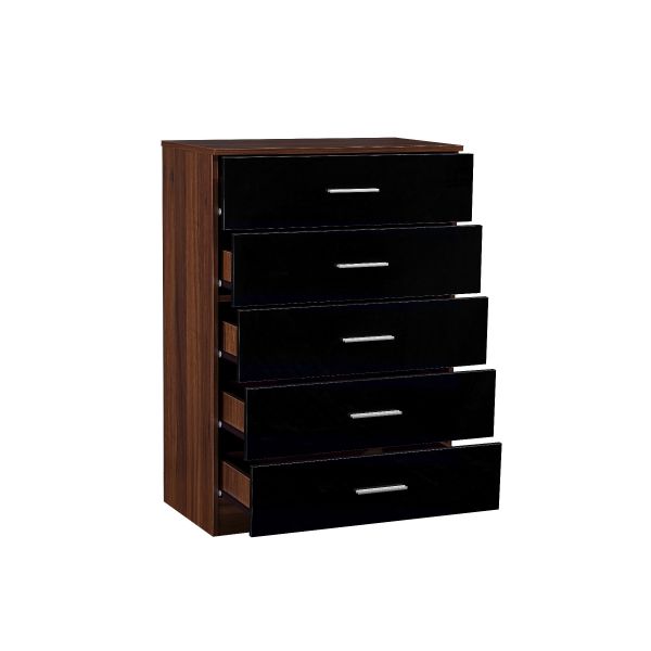 REFLECT 5 High Gloss Drawer Chest of Drawers in Black / Walnut
