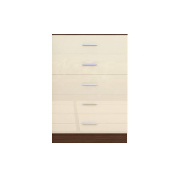 REFLECT 5 High Gloss Drawer Chest of Drawers in Cream / Walnut
