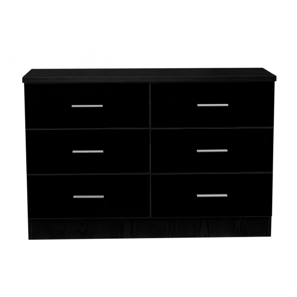 REFLECT XL 6 High Gloss Drawer Chest of Drawers in Black / Black Oak
