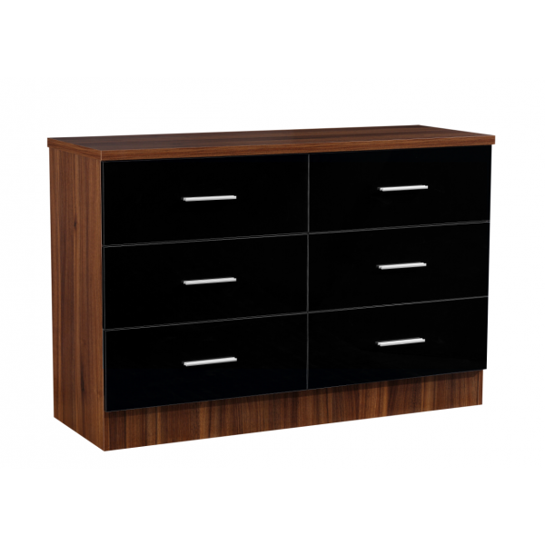 REFLECT XL 6 High Gloss Drawer Chest of Drawers in Black / Walnut
