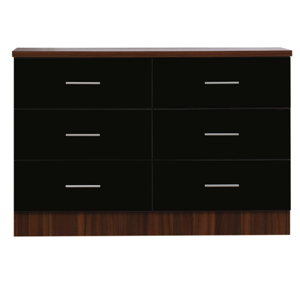 REFLECT XL 6 High Gloss Drawer Chest of Drawers in Black / Walnut