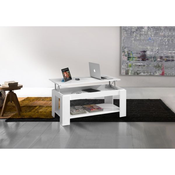 ANSEL Lift Up Coffee Table with Shelf in White