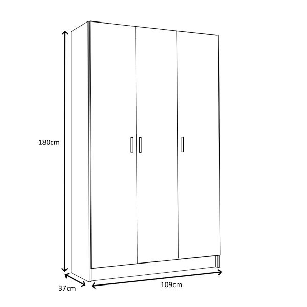 VITA 3 Door Broom Utility Room Storage Cabinet in White