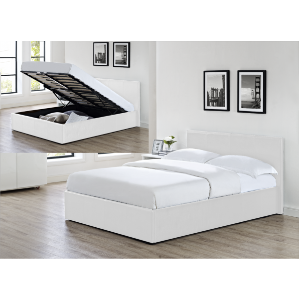 LUNA 3FT Single Faux Leather Ottoman Storage Bed in White