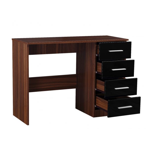 Reflect 4 Drawer Dressing Table in Gloss Black/Walnut 